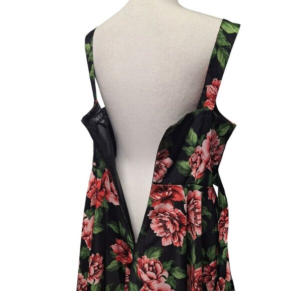 Papillon Rose Dress Womens Large Midi Tie Belt Waist Zip Back Pink Green Floral - Picture 11 of 15